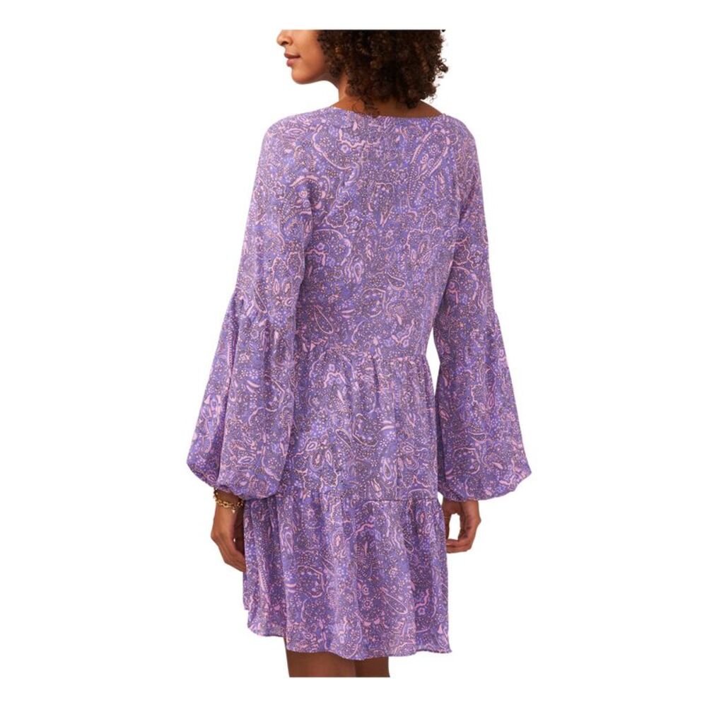 VINCE CAMUTO Womens Purple Lined Pullover Lace-up Sleeve Split Short Dress XS - Picture 2 of 4